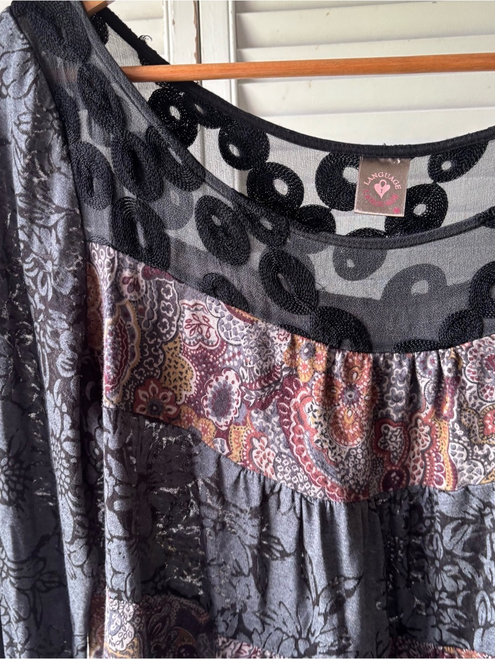 Language Sheer Mesh Paisley Black Whimsigoth Top Womens Medium - Picture 2 of 10